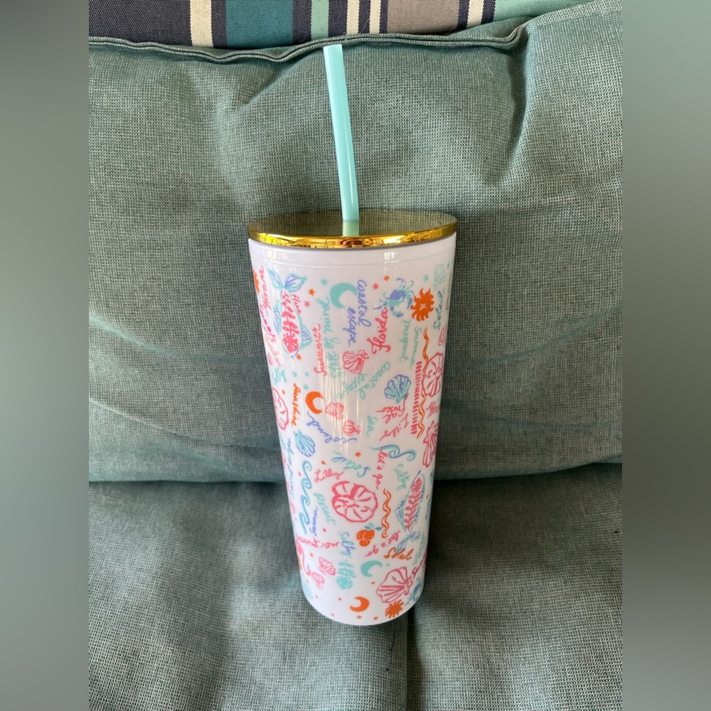NEVER USED~Lilly Pulitzer Multicolor Tumbler with Gold Accent